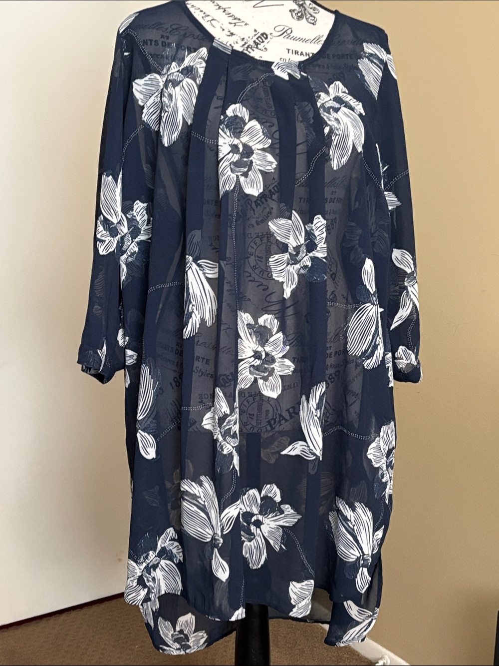 Junarose Navy Floral Tunic top- Women